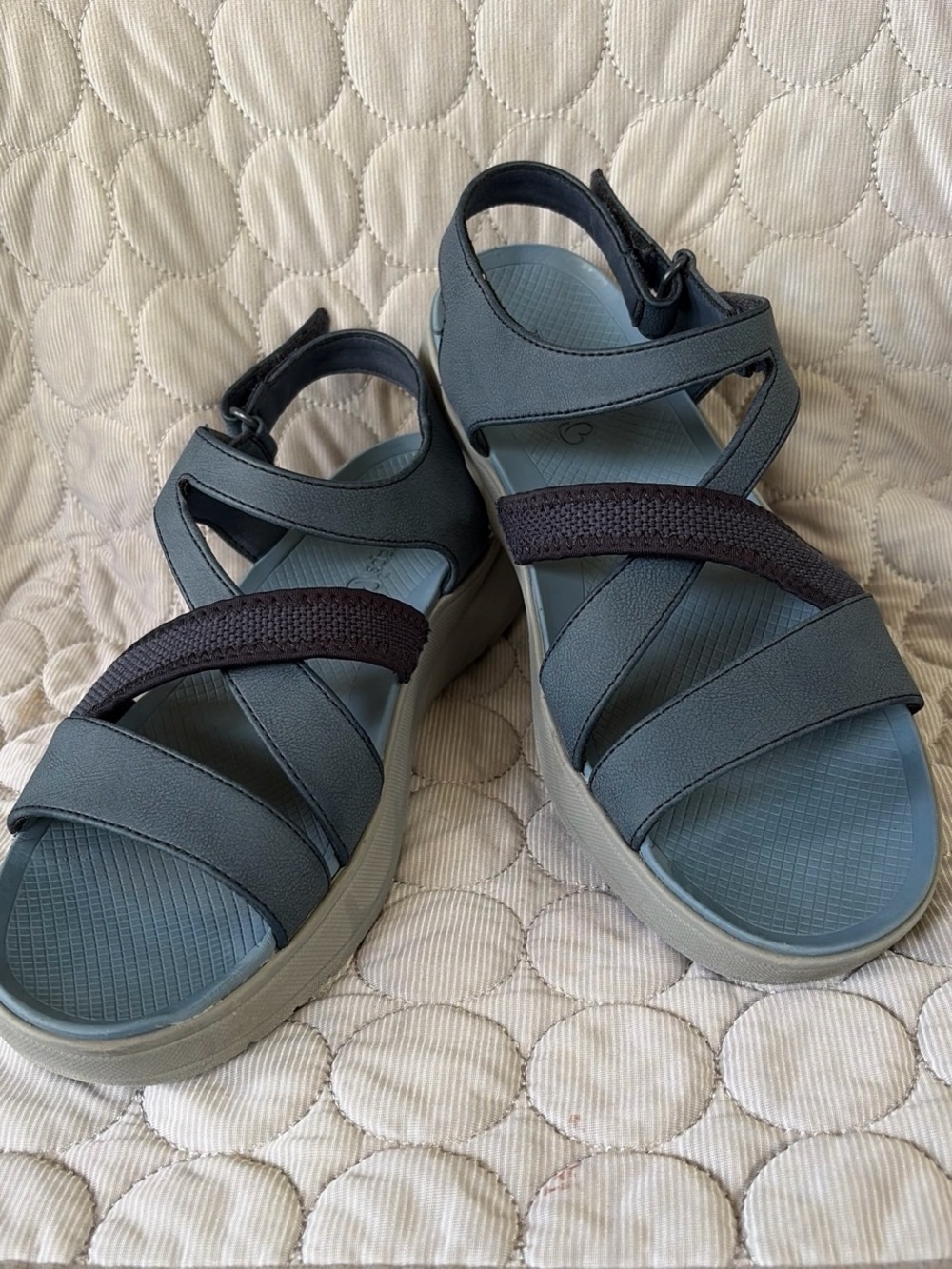 BareTraps Gray and Dark Brown Strappy Platform Sandals